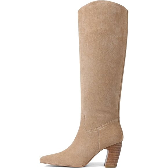 Women's Knee High Light brown Boot Square Toe Chunky Heel Wide Calf Zipper Boot - Picture 2 of 7